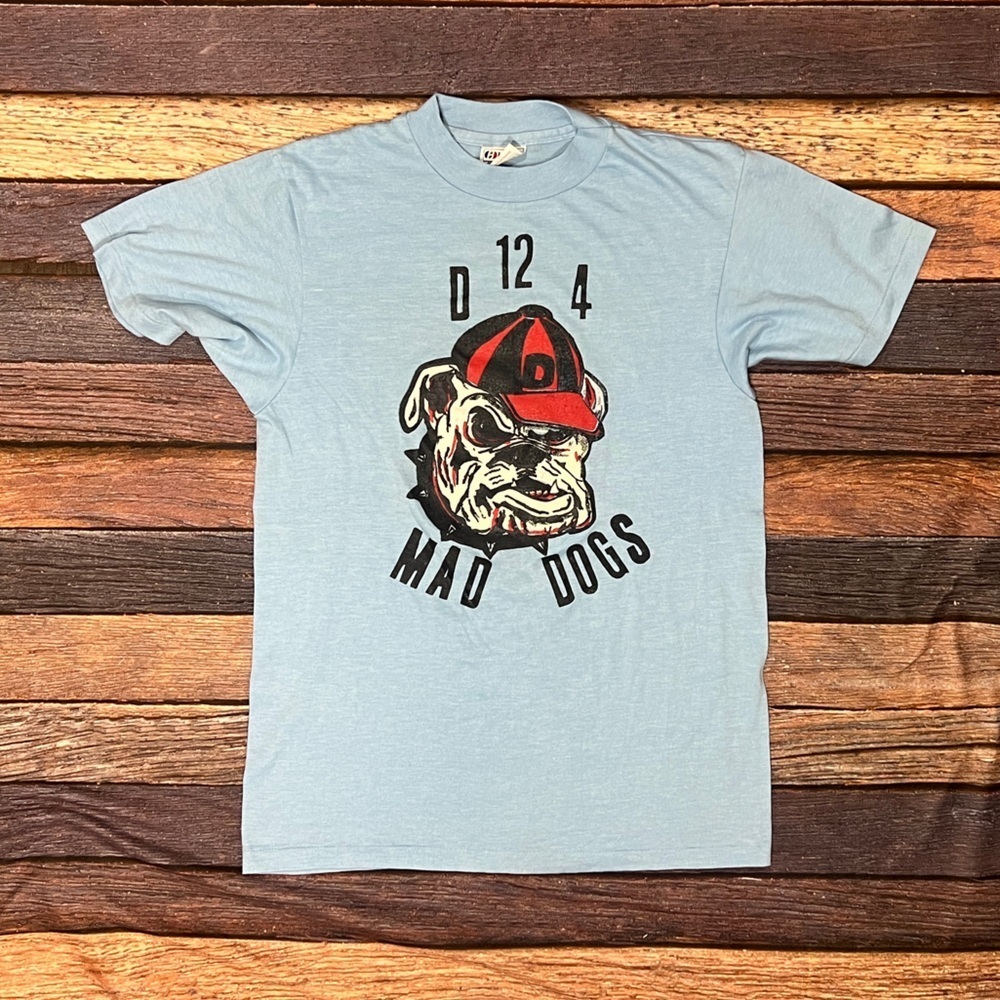 Vintage Single Stitch  Mad Dogs 1980s Blue Crewneck Tshirt